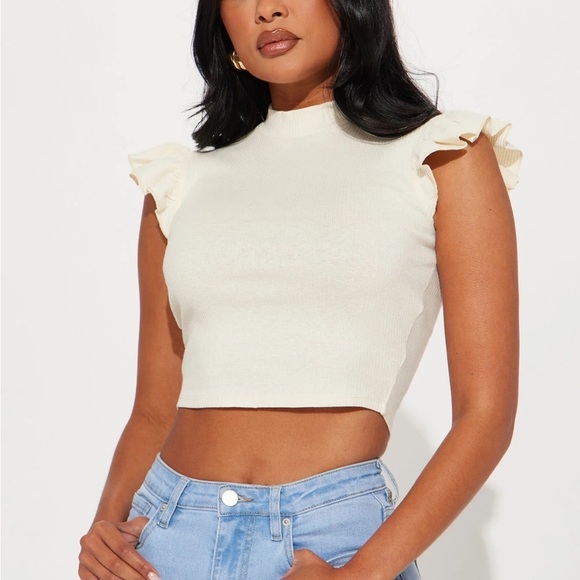 fashionnova On The Clock Ruffle Top - Cream Size Medium NWT - Picture 4 of 7